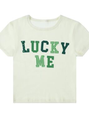 Cream 'Lucky Me' Short Sleeve Tee with Green Lettering size xl brand new w tags